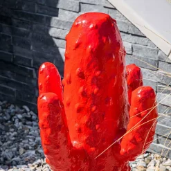 Sculpture jardin moderne cactus 50cm rouge