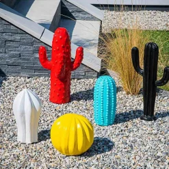 Sculpture jardin moderne cactus 50cm rouge