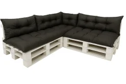 Set 7 coussins palette assises 120x60 dossiers + 120x40 kit coussins canapé de jardin Noir coussins pour mobilier de jardin