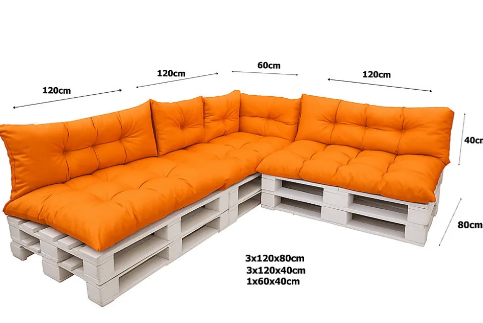 Set 7 coussins palette assises 120x80 dossiers 120x40 kit coussins canapé de jardin Orange coussins pour mobilier de jardin