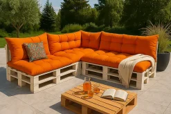Set 7 coussins palette assises 120x80 dossiers 120x40 kit coussins canapé de jardin Orange coussins pour mobilier de jardin