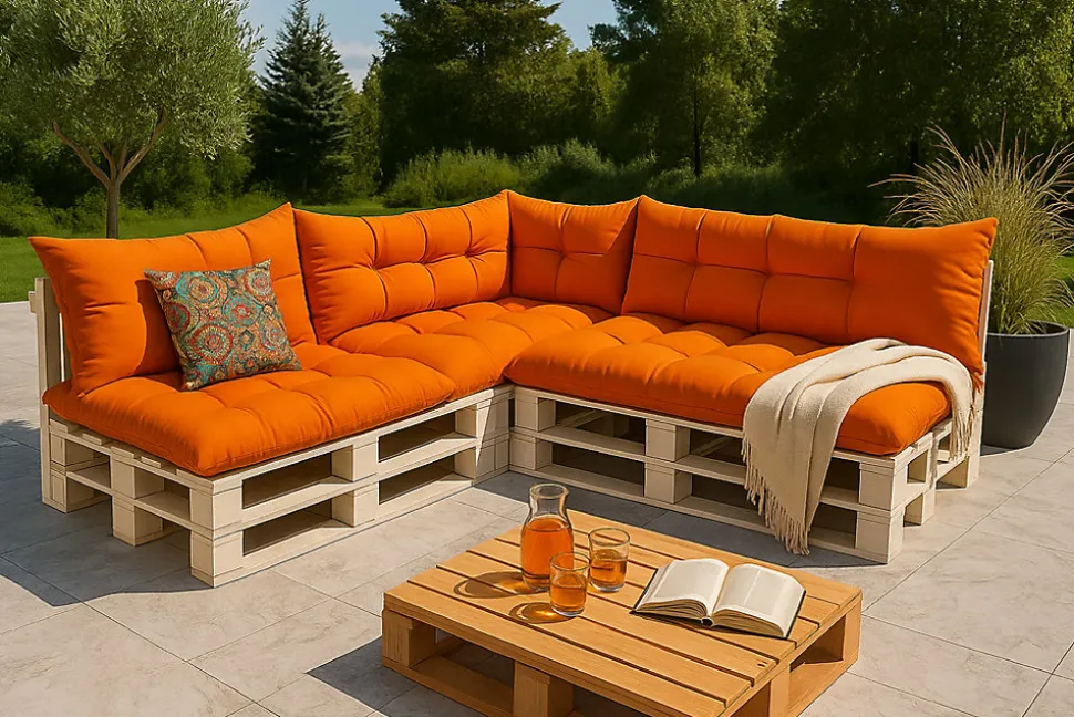 Set 7 coussins palette assises 120x80 dossiers 120x40 kit coussins canapé de jardin Orange coussins pour mobilier de jardin