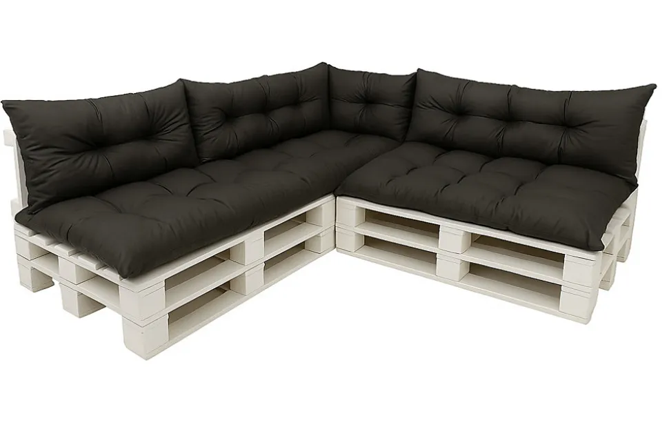 Set 7 coussins palette assises 120x80 dossiers 120x40 kit coussins canapé de jardin Noir coussins pour mobilier de jardin
