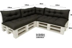Set 7 coussins palette assises 120x80 dossiers 120x40 kit coussins canapé de jardin Noir coussins pour mobilier de jardin