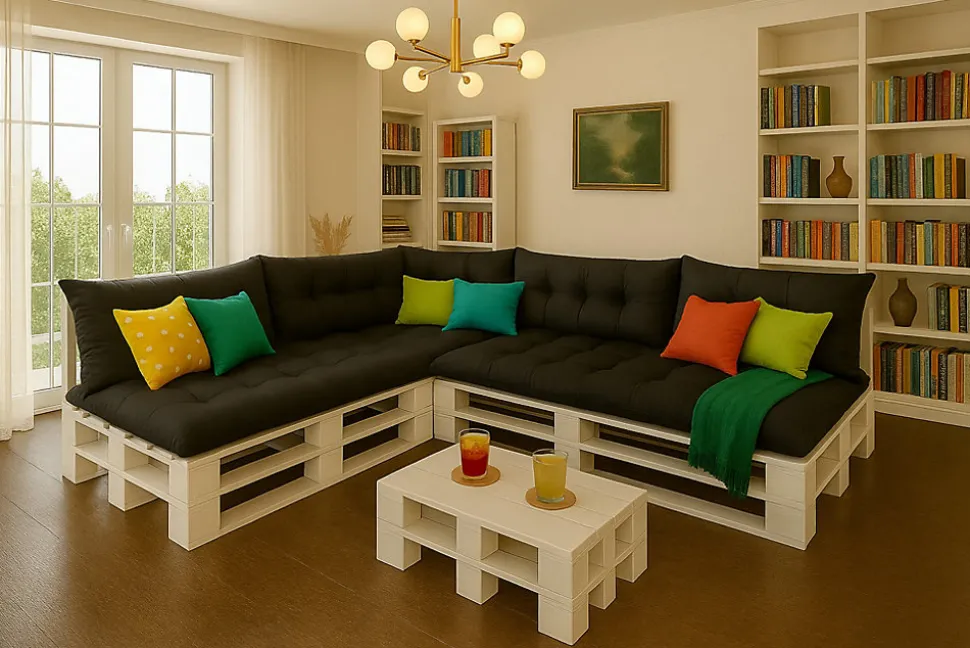Set 7 coussins palette assises 120x80 dossiers 120x40 kit coussins canapé de jardin Noir coussins pour mobilier de jardin