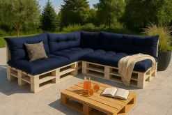 Set 7 coussins palette assises 120x60 dossiers + 120x40 kit coussins canapé de jardin Bleu coussins pour mobilier de jardin