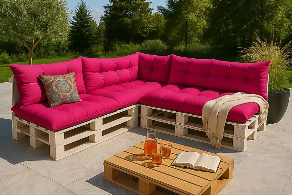 Set 7 coussins palette assises 120x50 dossiers + 120x40 kit coussins canapé de jardin Rosa coussins pour mobilier de jardin