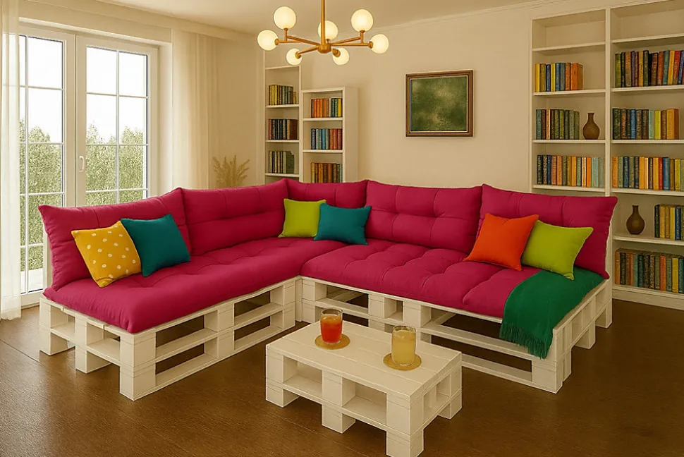 Set 7 coussins palette assises 120x50 dossiers + 120x40 kit coussins canapé de jardin Rosa coussins pour mobilier de jardin