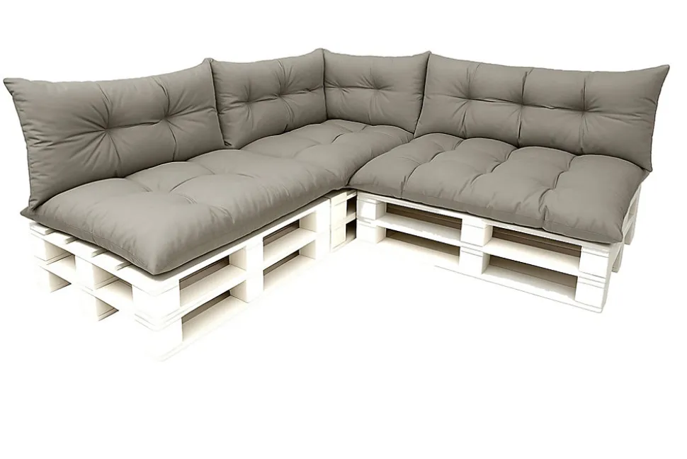 Set 7 coussins palette assises 120x60 dossiers + 120x40 kit coussins canapé de jardin Gris coussins pour mobilier de jardin