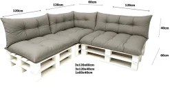 Set 7 coussins palette assises 120x60 dossiers + 120x40 kit coussins canapé de jardin Gris coussins pour mobilier de jardin