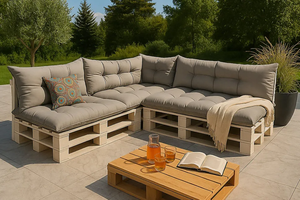 Set 7 coussins palette assises 120x60 dossiers + 120x40 kit coussins canapé de jardin Gris coussins pour mobilier de jardin