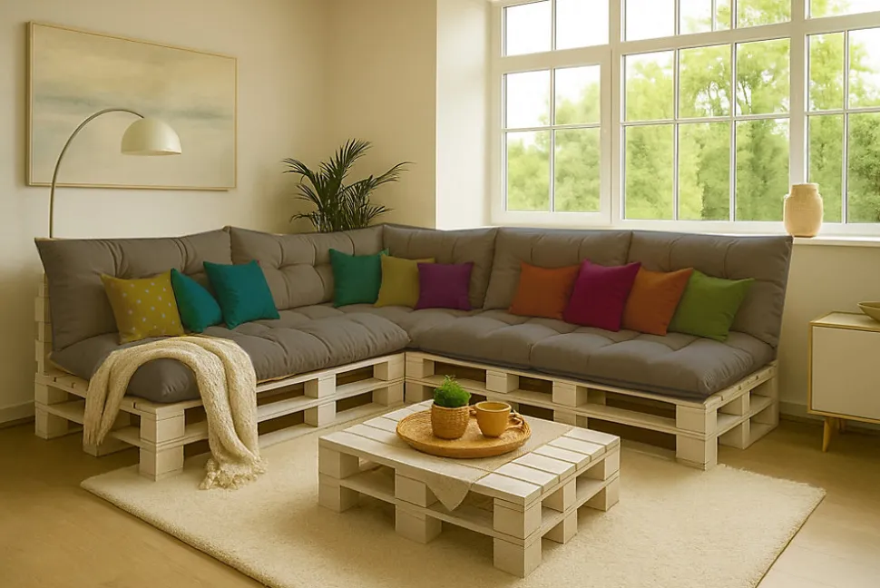 Set 7 coussins palette assises 120x60 dossiers + 120x40 kit coussins canapé de jardin Gris coussins pour mobilier de jardin