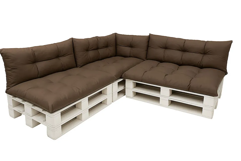 Set 7 coussins palette assises 120x80 dossiers 120x40 kit coussins canapé de jardin Marron coussins pour mobilier de jardin