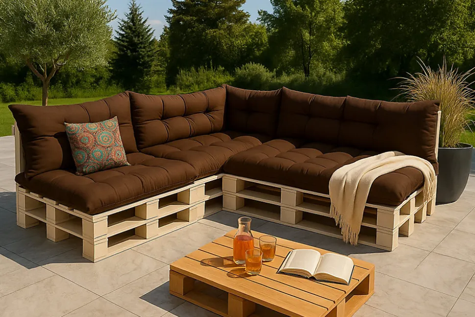 Set 7 coussins palette assises 120x80 dossiers 120x40 kit coussins canapé de jardin Marron coussins pour mobilier de jardin