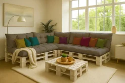 Set 7 coussins palette assises 120x50 dossiers + 120x40 kit coussins canapé de jardin Gris coussins pour mobilier de jardin