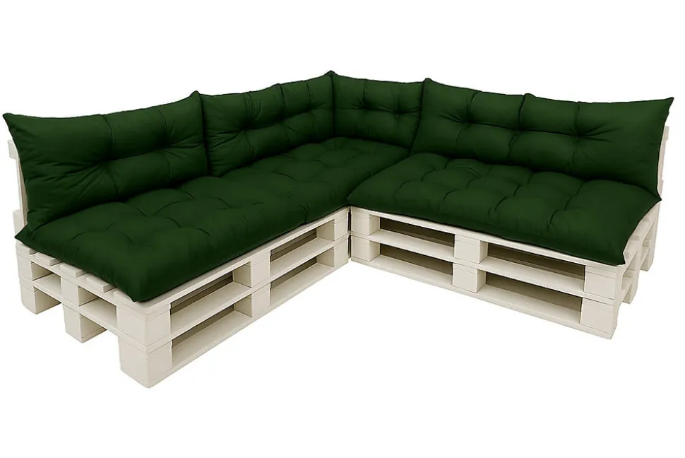Set 7 coussins palette assises 120x50 dossiers + 120x40 kit coussins canapé de jardin Vert coussins pour mobilier de jardin