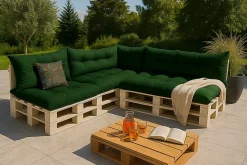 Set 7 coussins palette assises 120x50 dossiers + 120x40 kit coussins canapé de jardin Vert coussins pour mobilier de jardin
