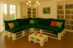Set 7 coussins palette assises 120x50 dossiers + 120x40 kit coussins canapé de jardin Vert coussins pour mobilier de jardin