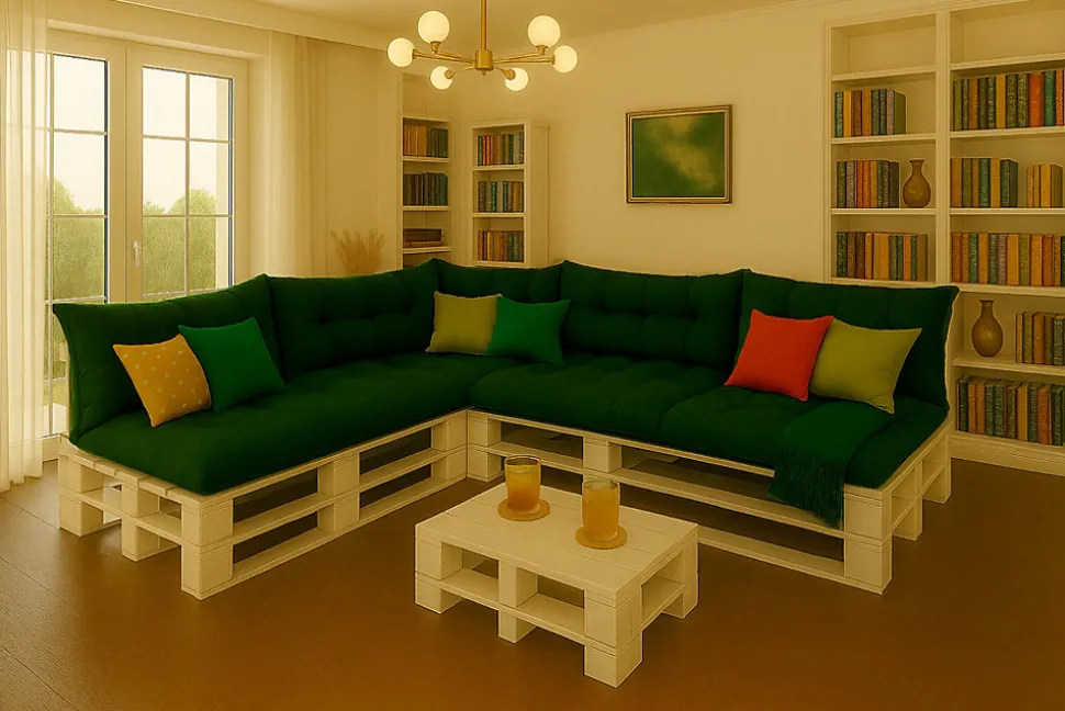 Set 7 coussins palette assises 120x50 dossiers + 120x40 kit coussins canapé de jardin Vert coussins pour mobilier de jardin