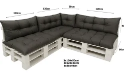 Set 7 coussins palette assises 120x50 dossiers + 120x40 kit coussins canapé de jardin Anthracite coussins pour mobilier de jardin