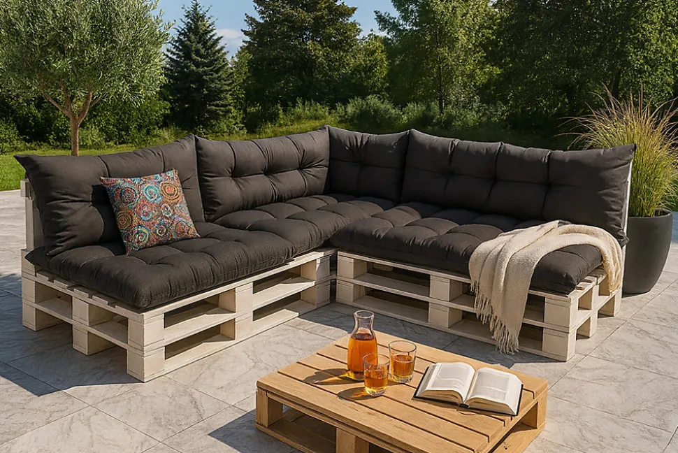 Set 7 coussins palette assises 120x50 dossiers + 120x40 kit coussins canapé de jardin Anthracite coussins pour mobilier de jardin