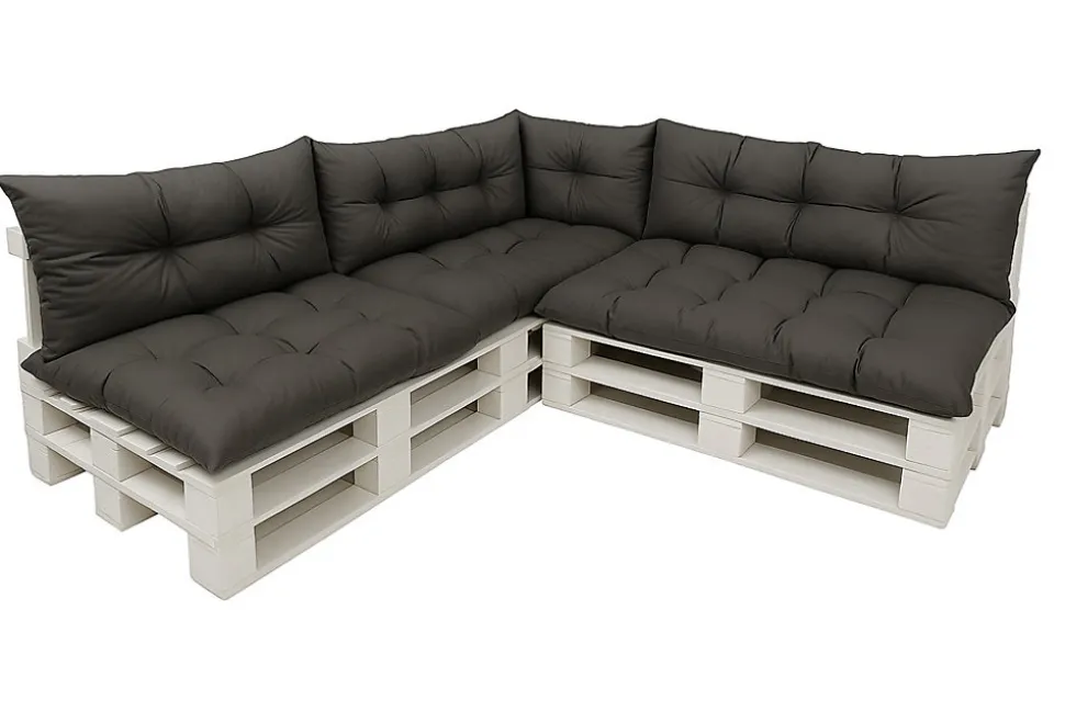 Set 7 coussins palette, assises 120x80 dossiers + 120x40 kit coussins canapé de jardin Anthracite coussins pour mobilier de jardin