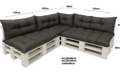 Set 7 coussins palette, assises 120x80 dossiers + 120x40 kit coussins canapé de jardin Anthracite coussins pour mobilier de jardin