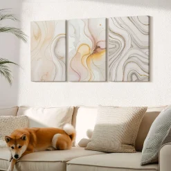 Set 3 Panneaux Toile Tendue 2cm Épaisseur Wallfluent 40x60 cm Motifs Abstraits Chauds Art Mural Moderne