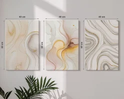Set 3 Panneaux Toile Tendue 2cm Épaisseur Wallfluent 40x60 cm Motifs Abstraits Chauds Art Mural Moderne