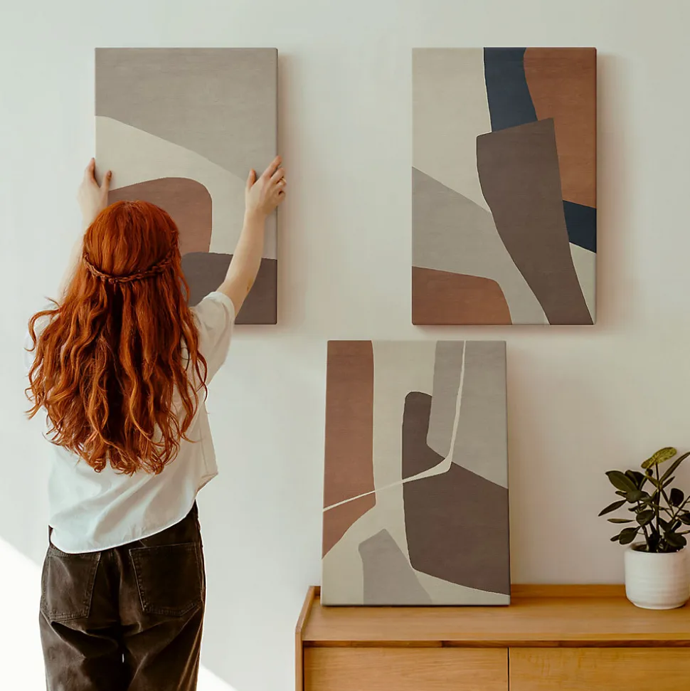 Set 3 Panneaux Toile Tendue 2cm Épaisseur Wallfluent 40x60 cm Structures Modernes Abstraites Art Mural Moderne