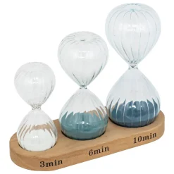 Set 3 sabliers H.15cm verre avec plateau bois - Atmosphera