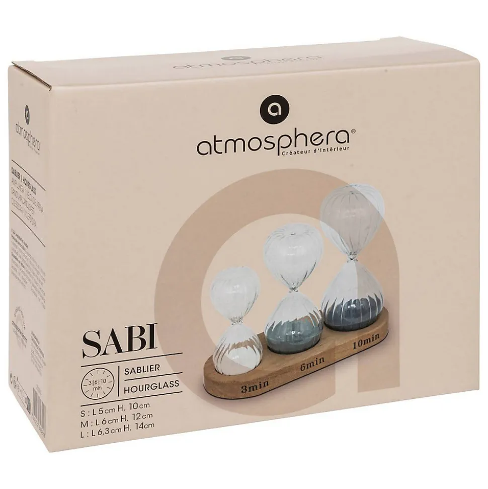 Set 3 sabliers H.15cm verre avec plateau bois - Atmosphera
