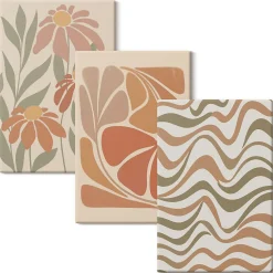 Set 3 Tableaux Toile Tendue Wallfluent 40x60 cm Fleurs Abstraites Pastel Composition Harmonisée Déco Murale Salon