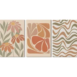 Set 3 Tableaux Toile Tendue Wallfluent 40x60 cm Fleurs Abstraites Pastel Composition Harmonisée Déco Murale Salon