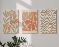 Set 3 Tableaux Toile Tendue Wallfluent 40x60 cm Fleurs Abstraites Pastel Composition Harmonisée Déco Murale Salon