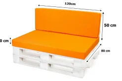 Set coussins palette 120x80 / 120x50cm Orange Coussins de jardin avec housses amovibles pour une utilisation int/ext.
