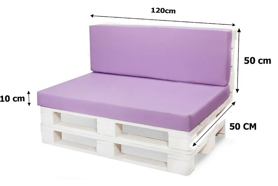 Set coussins palette 120x50 / 120x50cm Violet clair Coussins de jardin avec housses amovibles pour une utilisation int/ext.