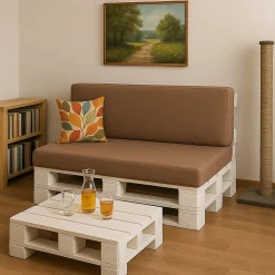 Set coussins palette 120x60 / 120x50cm Beige Coussins de jardin avec housses amovibles pour une utilisation int/ext.