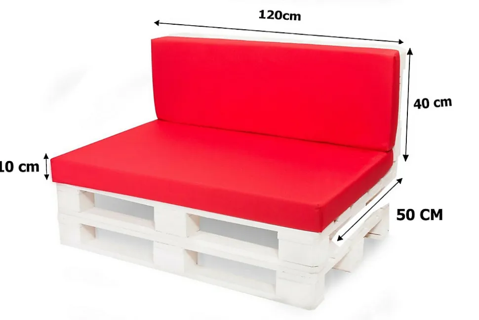 Set coussins palette 120x50 / 120x40cm Rouge Coussins de jardin avec housses amovibles pour une utilisation int/ext.