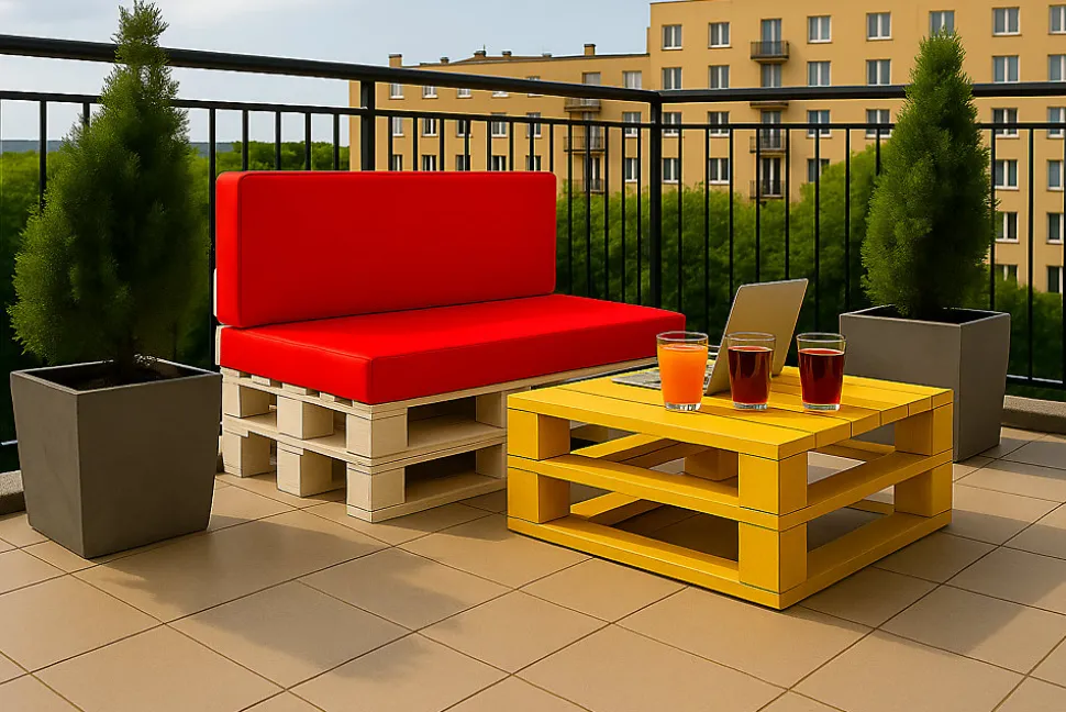 Set coussins palette 120x50 / 120x40cm Rouge Coussins de jardin avec housses amovibles pour une utilisation int/ext.