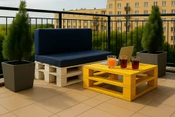 Set coussins palette 120x80 / 120x50cm Bleu foncé Coussins de jardin avec housses amovibles pour une utilisation int/ext.