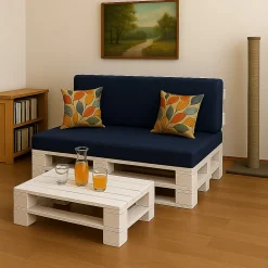 Set coussins palette 120x80 / 120x50cm Bleu foncé Coussins de jardin avec housses amovibles pour une utilisation int/ext.