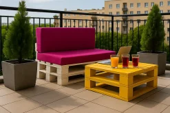 Set coussins palette 120x60 / 120x40cm Rose Coussins de jardin avec housses amovibles pour une utilisation int/ext.