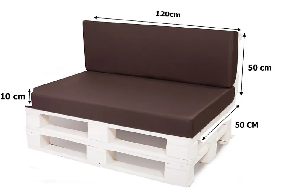 Set coussins palette 120x50 / 120x50cm Marron Coussins de jardin avec housses amovibles pour une utilisation int/ext.