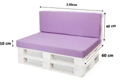 Set coussins palette 120x60 / 120x40cm Violet clair Coussins de jardin avec housses amovibles pour une utilisation int/ext.