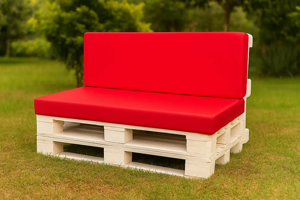 Set coussins palette 120x50 / 120x50cm Rouge Coussins de jardin avec housses amovibles pour une utilisation int/ext.