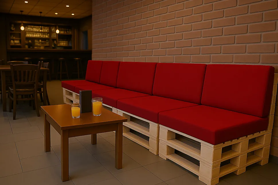 Set coussins palette 120x50 / 120x50cm Rouge Coussins de jardin avec housses amovibles pour une utilisation int/ext.