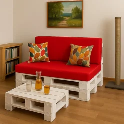 Set coussins palette 120x50 / 120x50cm Rouge Coussins de jardin avec housses amovibles pour une utilisation int/ext.