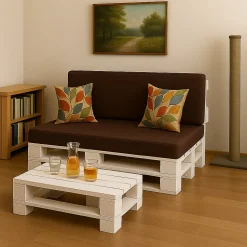 Set coussins palette 120x60 / 120x40cm Marron Coussins de jardin avec housses amovibles pour une utilisation int/ext.