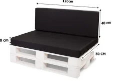Set coussins palette 120x50 / 120x40cm Noir Coussins de jardin avec housses amovibles pour une utilisation int/ext.